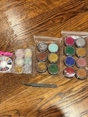 Nail Supply Bundle! (Chrome powder, gems, wands, tweezers)